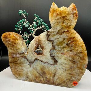 **SOLD**  Citrine Cat Carving Large Heat Treated Amethyst Quartz Crystal 49